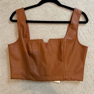 Maeve Faux Leather Cropped Tank in Cognac Brown